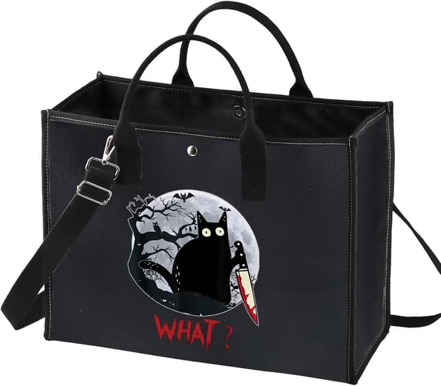 Detalle de LEVLO Murderous Cat cotton canvas cosmetic make up bag (sneaky cat inspired) zip pouch for women & girls