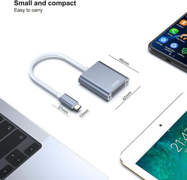Detalle de BENFEI adaptateur USB-C vers DVI (Type-C vers DVI) compatible Thunderbolt 3/4, gris – 2 pièces