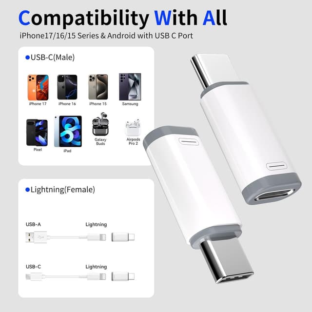 Detalle 2 de Thousover Lightning to USB C Adapter 4-Pack