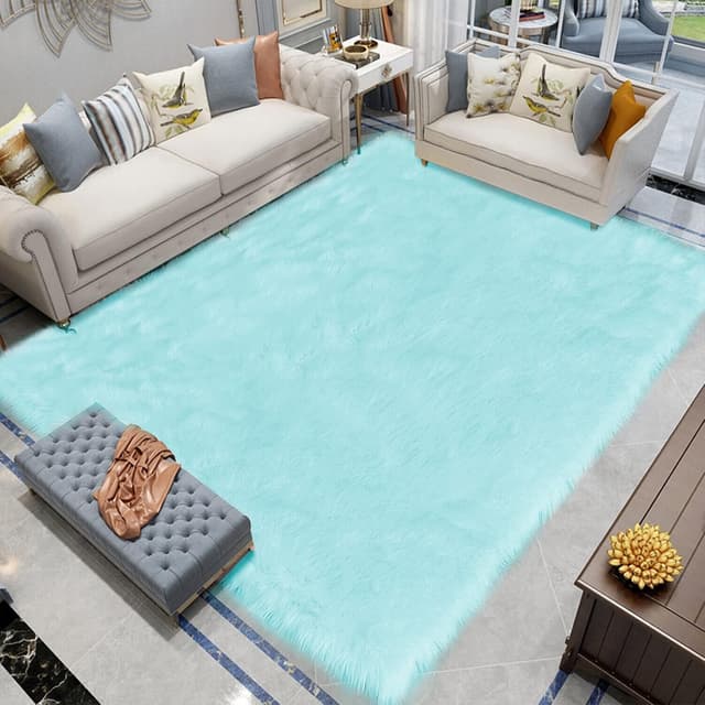 Detalle de Latepis Light Blue Faux Sheepskin Fur Area Rug 8x10 (Teal) for Living Room & Bedroom