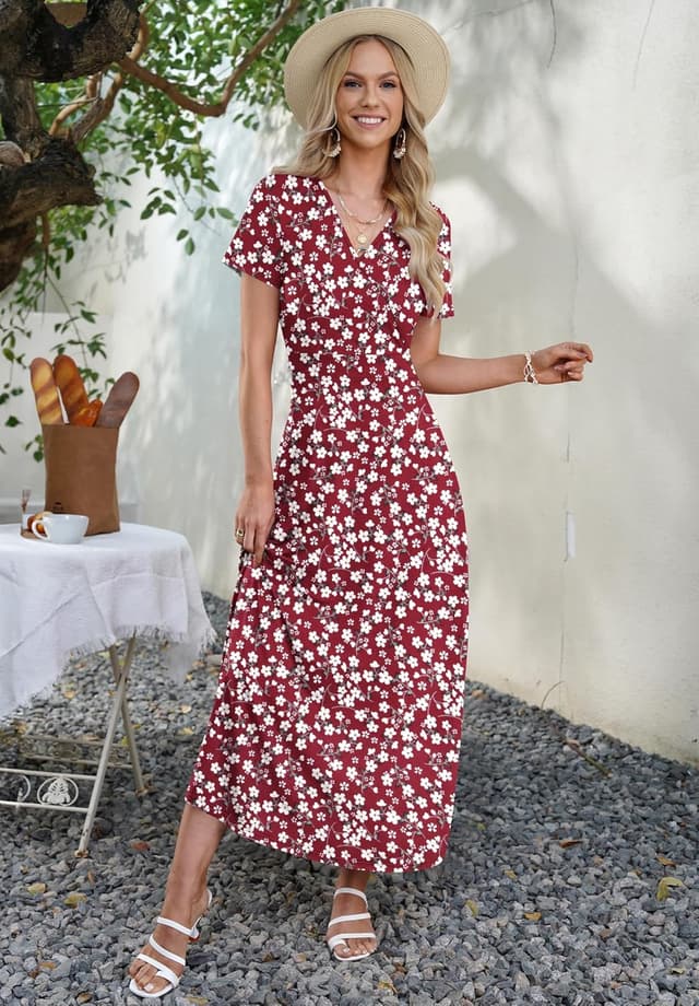 Detalle 1 de AUSELILY Maxi Dresses for Women — Ankle-Length Floral Wrap Dress with Pockets