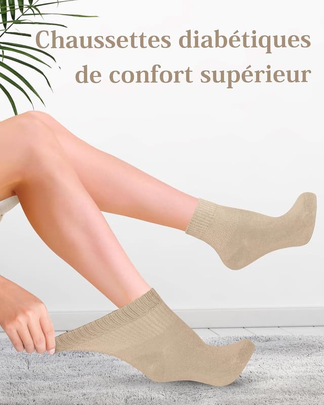 Detalle 2 de Lot de 4 paires de chaussettes diabétiques en bambou avec lycra (sans couture) pour femmes enceintes et personnes âgées