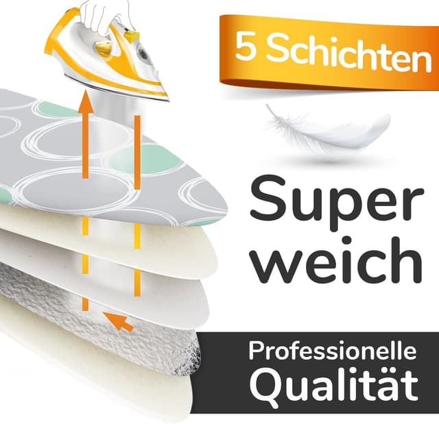 Detalle de smart&gentle Super Soft 5 Schichten Turbo-Bügelbrettbezug 120x40 (L) – ÖKOTEX Baumwoll-Polsterung mit Thermoreflexion
