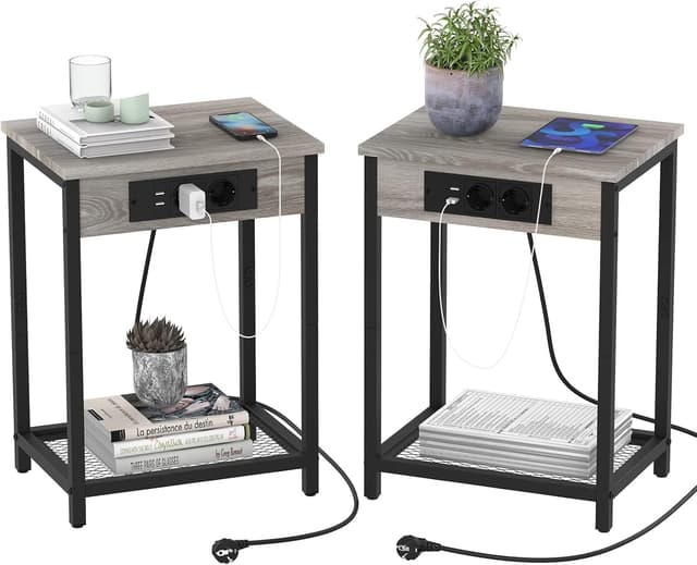 Thumbnail 6 de YBING Nachttisch mit Ladestation (schmal) – 2 Steckdosen & 2 USB-Anschlüsse, schwarz