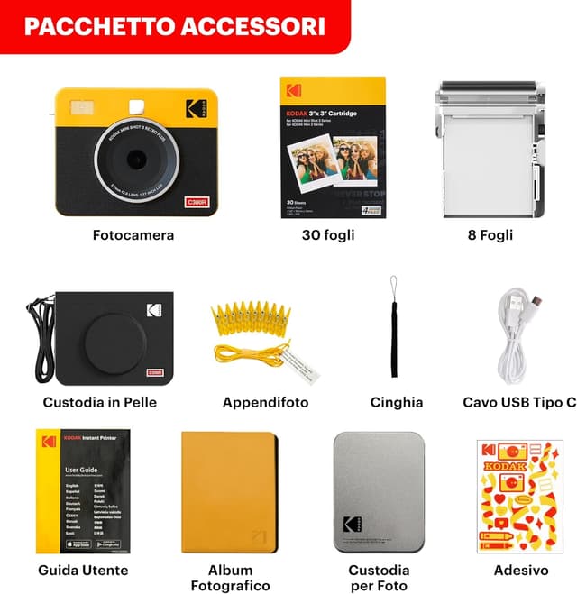 Thumbnail 6 de KODAK Mini Shot 3 Retro 4PASS 2-in-1: fotocamera istantanea + stampante fotografica (7,6x7,6 cm) + bundle accessori