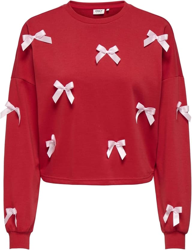 Detalle 1 de Felpa da ragazza ONLY con fiocco e scollo girocollo, taglio normale