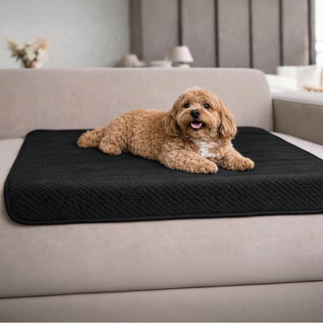 Detalle de Dreamzie wasserdichte Hundedecke für Bett, Auto & Outdoor 80x100 cm – Wende-Design, Sherpa Fleece, maschinenwaschbar (schwarz)