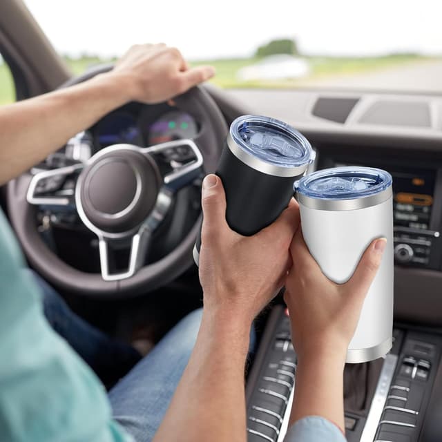 Detalle de AIANJI 20oz Stainless Steel Vacuum Insulated Tumblers (White, 6-Pack) with No BPA Sliding Lid