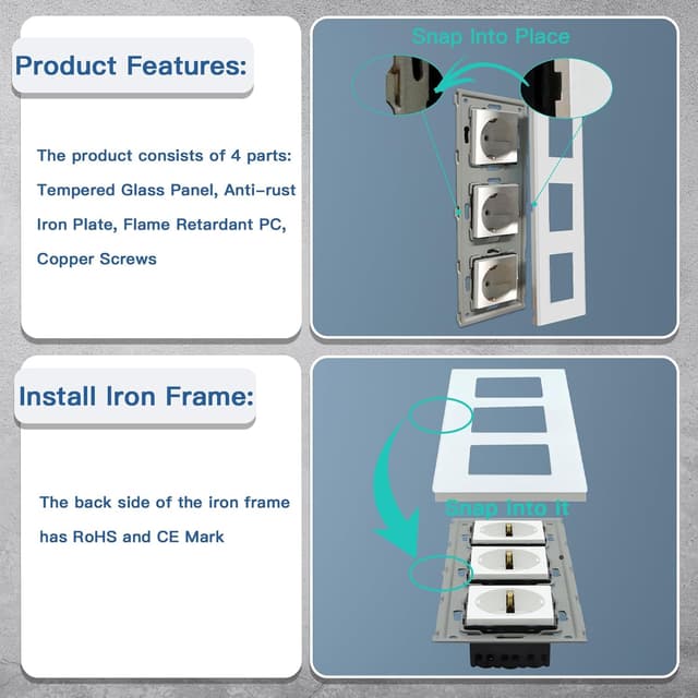 Detalle 1 de BSEED Schuko Triptyc Wandsteckdose 3-fach 16A