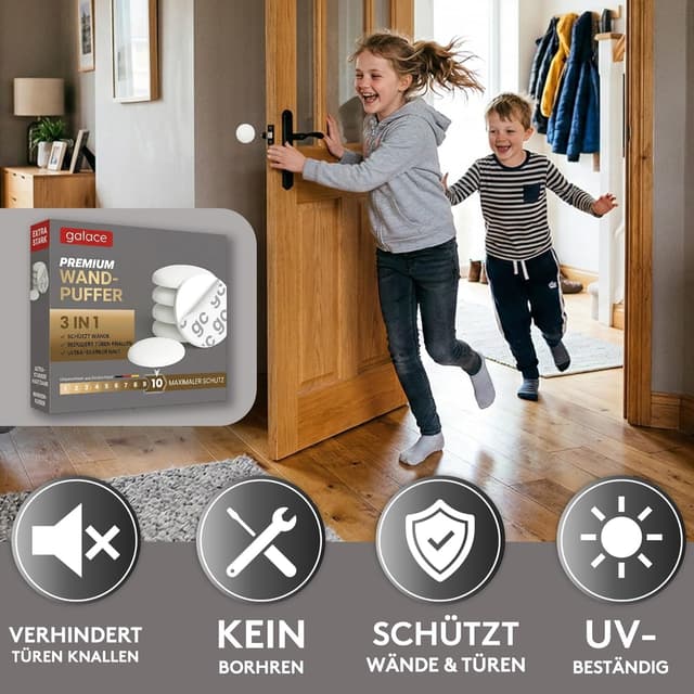 Detalle 1 de GALACE Fermaporta adesivo da muro bianco da 40 mm (10 pezzi) con gommini per paracolpi e anti-spifferi