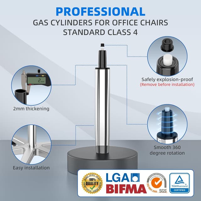 Detalle de WEWILL Gasdruckfeder für Bürostuhl – höhenverstellbar (Hub 350–550 mm), Belastbarkeit bis 500 kg, Ø 50 mm
