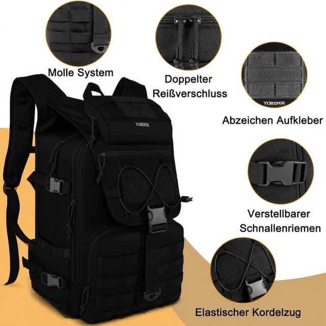 Detalle de YOREPEK 50L Militär Rucksack, Groß Taktischer Rucksack, Wanderrucksack Herren Bundeswehr Outdoor Arbeit Survival Wasserdicht Travel Assault Tactical Backpack für Trekking Camping Reisen Jagd, Khaki
YOREPEK 50L Militär Rucksack, Groß Taktischer…