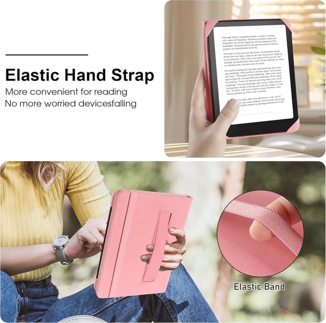 Detalle de HoYiXi Universal Case for 6-inch Kindle eReaders (Pink) with elastic straps