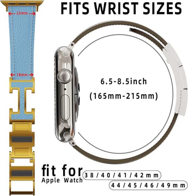 Detalle de Leather Watch Band with Magnetic Buckle for Apple Watch Ultra & Series 1–9 (49mm–38mm) – Natural Cowhide Strap