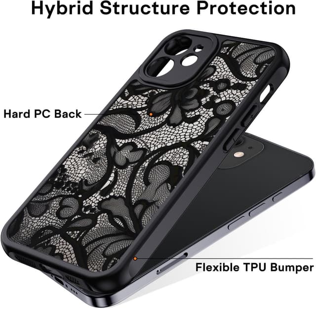 Detalle 2 de XTCASE Cover per iPhone 11 con motivo vintage in pizzo, TPU e PC antiurto opaca