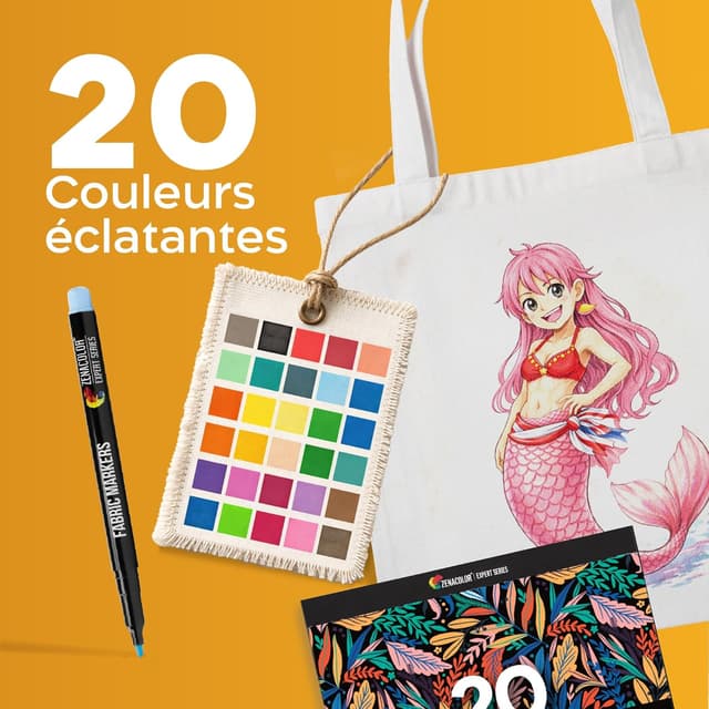 Detalle de Set de 20 marqueurs textile Zenacolor – Feutres textile non toxiques, indélébiles à pointe fine pour t-shirt et tissus