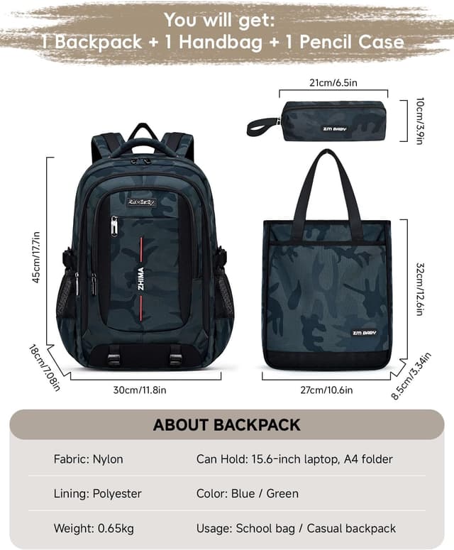 Thumbnail 2 de Amythe Schulrucksack Jungen 30x18x45 cm Grün