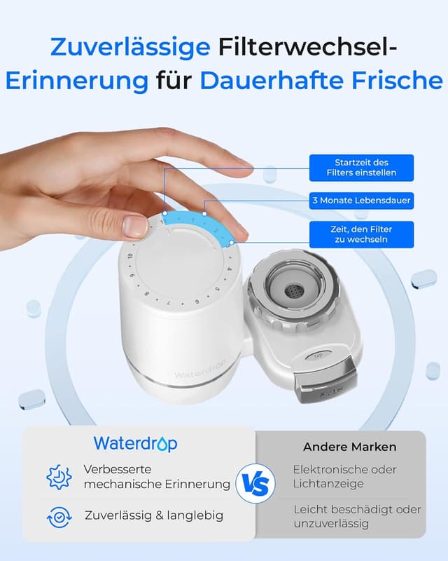 Thumbnail 6 de Waterdrop Wasserfilter Wasserhahn mit Filterlebensdauer-Reminder: Kohleblock-System gegen Chlor, Schwermetalle & schlechten Geschmack