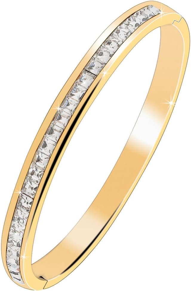 Detalle de JJDreams Damen Goldfarbener Edelstahl-Tennisarmreif 6 mm mit Strass, Innendurchmesser 59 mm