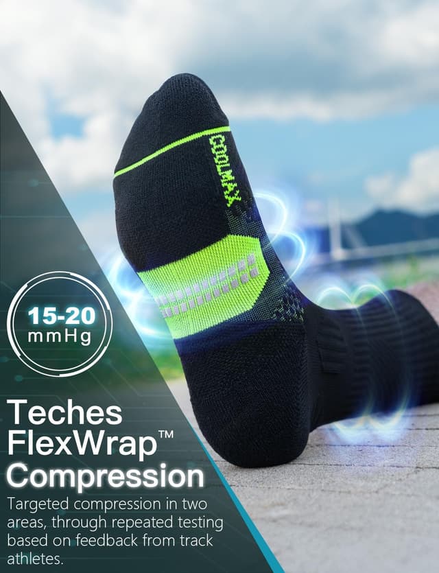 Detalle de Juclise Flexwrap Compression Running Crew Socks (Coolmax Bamboo) with cushioned anti-blister protection
