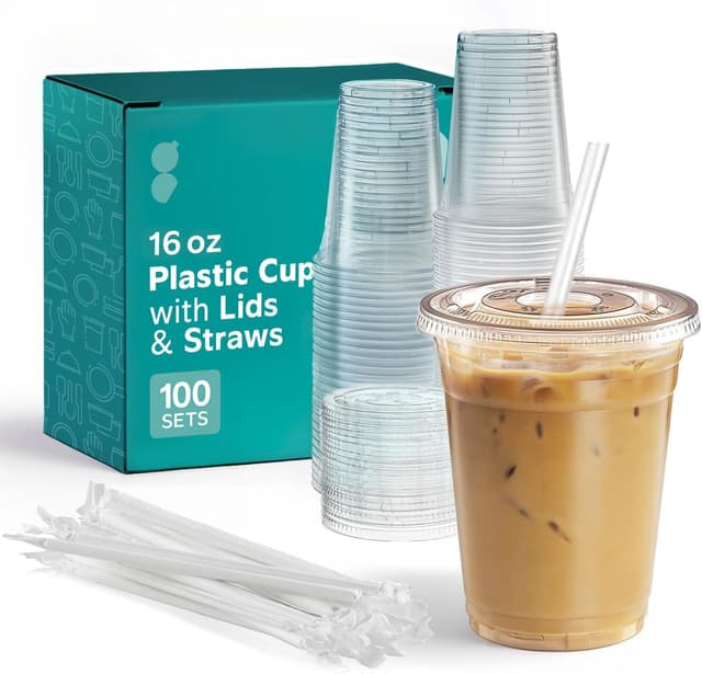 Imagen de GUSTO 16 oz Clear Plastic Cups 100 Sets 🥤 en OfertitasTOP