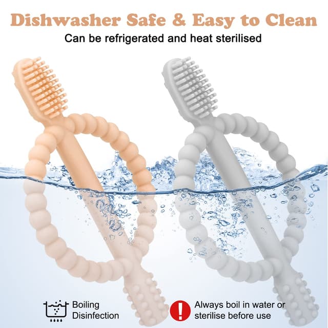 Detalle de Baby Beißspielzeug-Set (2 Stück) – Kinderzahnbürste aus BPA-freiem Silikon, ab 3 Monaten