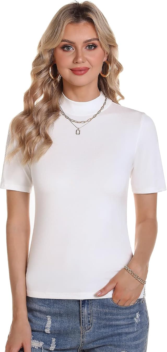 Detalle de Totatuit Damen T-Shirt Stehkragen Kurzarm Basic