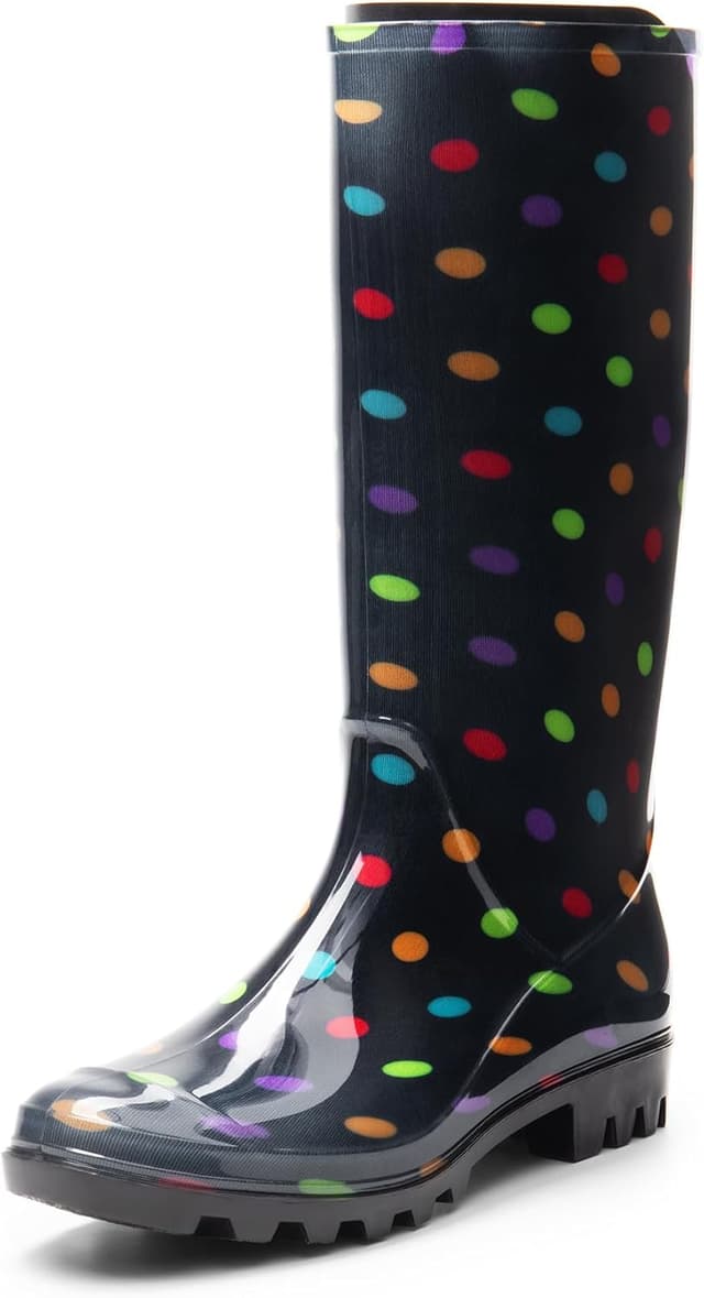 Detalle de Dream Pairs stivali da pioggia impermeabili in gomma da donna con design a pois