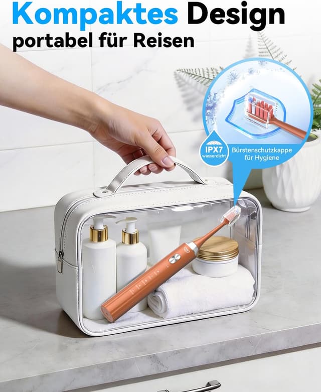 Detalle de JTF Brosse à dents électrique sonique avec station UV et séchage, 5 modes, 6 têtes de rechange