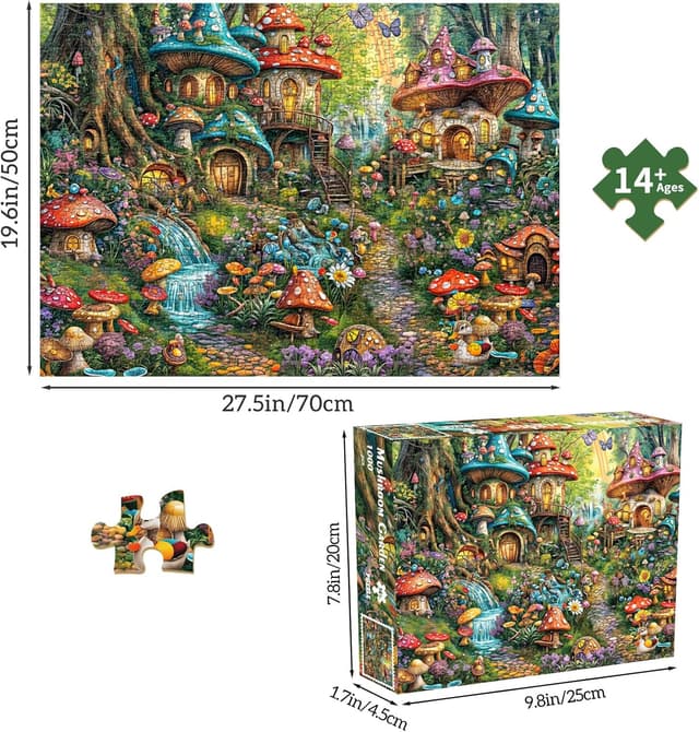Detalle 2 de MOJIGE Jigsaw Puzzles for Adults 1000 Pieces – Mushroom Garden “Impossible” Theme