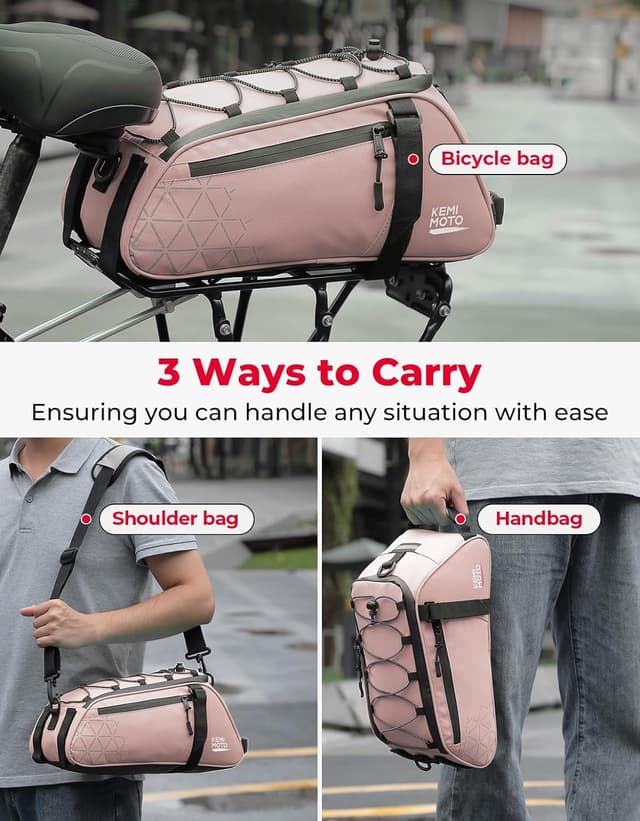 Detalle de KEMIMOTO Borsa per portapacchi 2 in 1 impermeabile con scomparti multipli, maniglia e tracolla