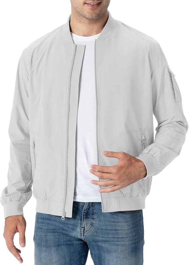 Detalle de Rdruko Men’s Lightweight Bomber Jacket Windbreaker with Full-Zip & Ribbed Cuffs