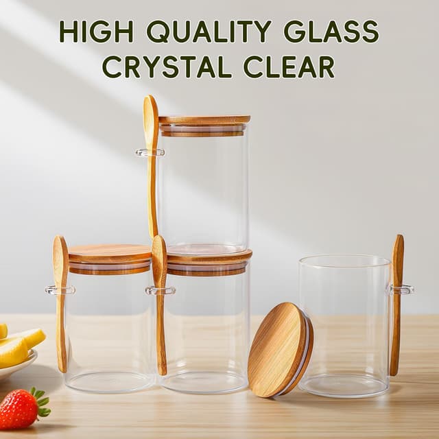 Detalle de MHDCLY Overnight Oats Containers with Lids (16oz) — 4-Pack Glass Meal Prep Jars