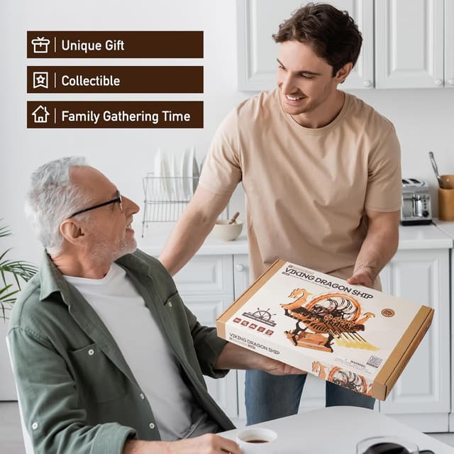 Detalle de Robotime LK802 Viking Dragon Ship 3D wooden model kit with motor and LED light