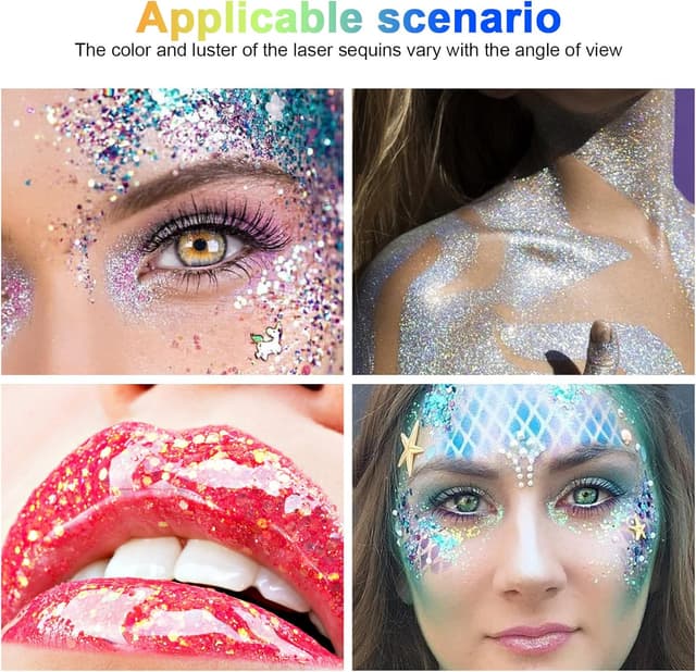 Detalle de Glitter per corpo e viso URAQT: gel chunky verde per musica, festival e maschere