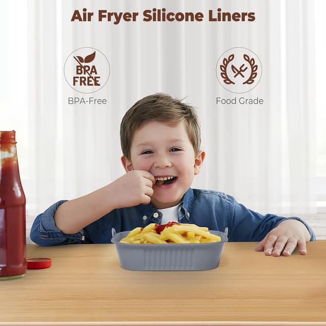 Detalle de Diboniur Teglia per friggitrice ad aria 5-8L con 2 tappetini in silicone (nero e grigio), per airfryer, microonde e forno