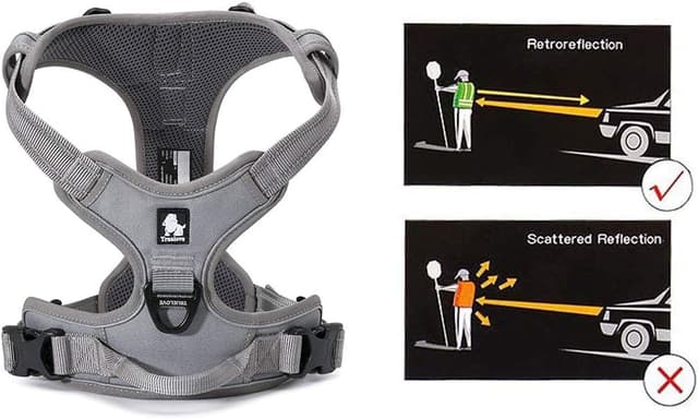 Detalle de MOKCCI Truelove Soft Front Dog Harness (Reflective) with Handle and 2 Leash Attachments – Grey, Size S