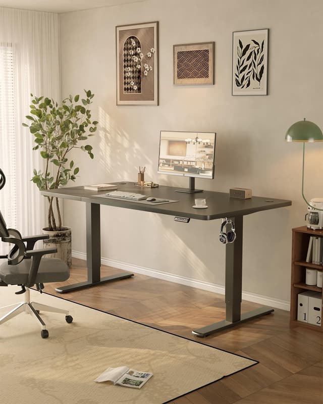 Detalle de JUMMICO elektrisch höhenverstellbarer Schreibtisch mit USB-Ladeanschluss, 140 x 60 cm (schwarz)