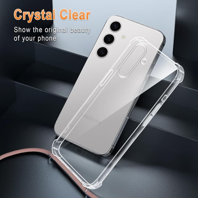 Detalle 2 de XTCASE Coque TPU transparente avec cordon pour Samsung Galaxy S25 5G (tour de cou) – Or rose