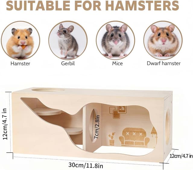 Detalle de Marchul Hamsterversteck aus Holzhaus mit Kammer & Tunnel – modulares Magnet-Spielzeug für Kleintiere (Wohnzimmer)