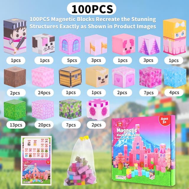 Detalle 2 de MEESHEEP Magnetic Blocks (100pcs) – Montessori-style magnetic building set for ages 3–10