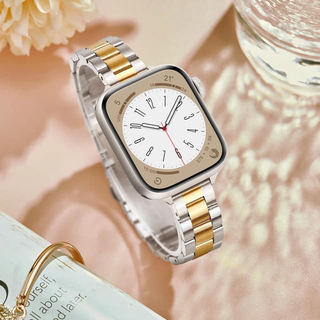 Detalle 2 de Vamyzji Slim Stainless Steel Strap for Apple Watch (44mm–49mm) — lightweight metal band with adjustable double-button clasp