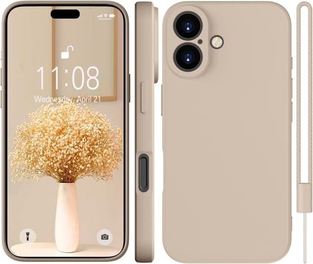 Detalle de KPPIT silicone case for iPhone 16 Plus – khaki shockproof strap case with full camera coverage