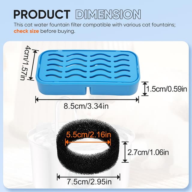 Detalle 2 de HOMNATURE Filter-Set (8 Aktivkohlefilter + 8 Schaumstofffilter) für Katzenbrunnen Modell S3-SC (3,2 Liter)