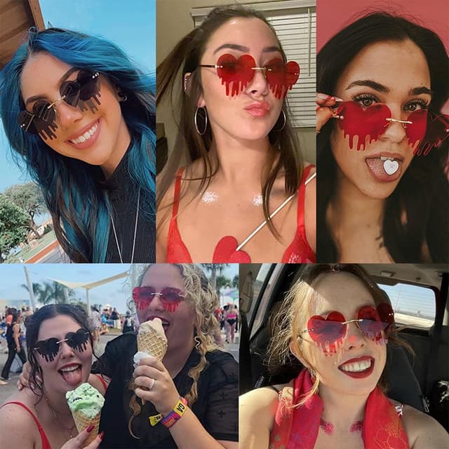 Detalle de Musivon Rave Herz Sonnenbrille im 2er-Set – Festivalbrille mit Herz-Design