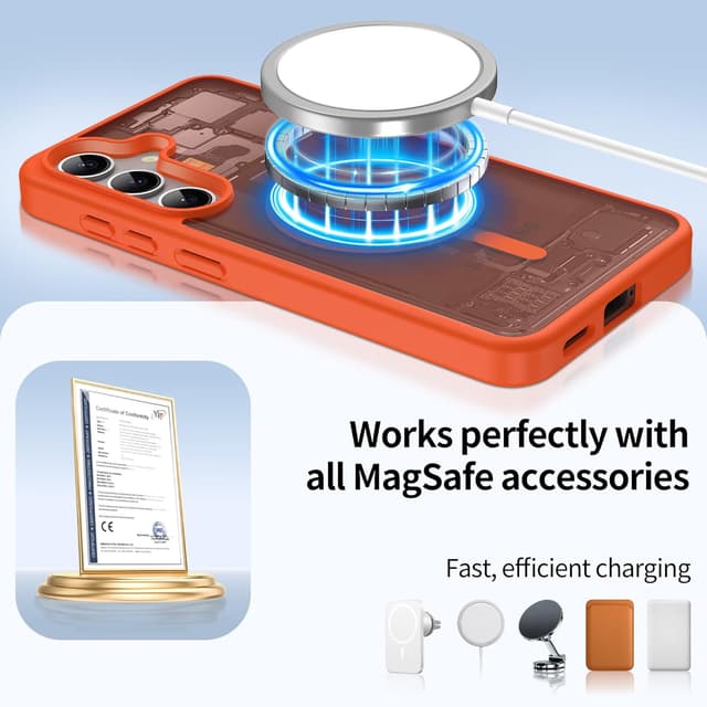 Detalle de Jshru Magnetic Case for Galaxy S24 Plus / S25 Plus (Magsafe) with HD Screen Protectors – Orange