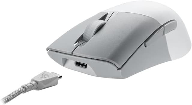Detalle 2 de ASUS ROG KERIS Wireless Aimpoint Blanche : souris gaming sans fil légère à capteur haute précision