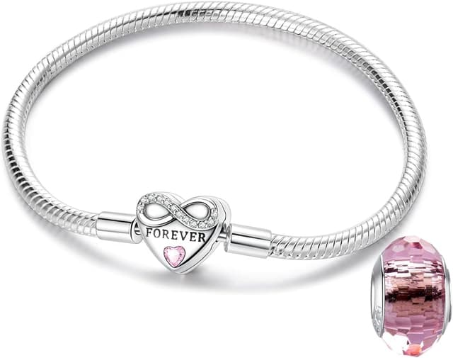 Thumbnail 6 de LNQOBU Damen-Armband aus 925 Silber mit Schlangen-Optik, Herz-Verschluss & Charms