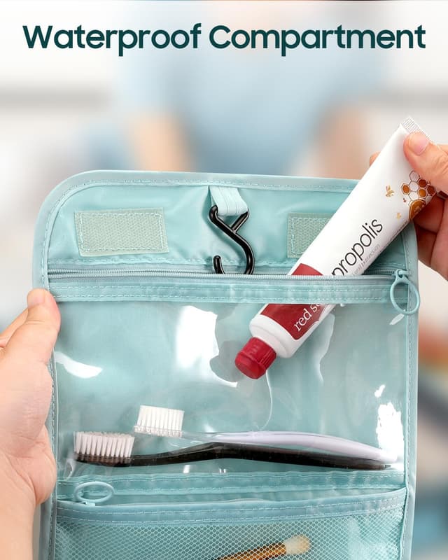 Detalle de FINPAC Kulturbeutel zum Aufhängen – transparente Waschtasche mit Haken, leicht & mit Fächern