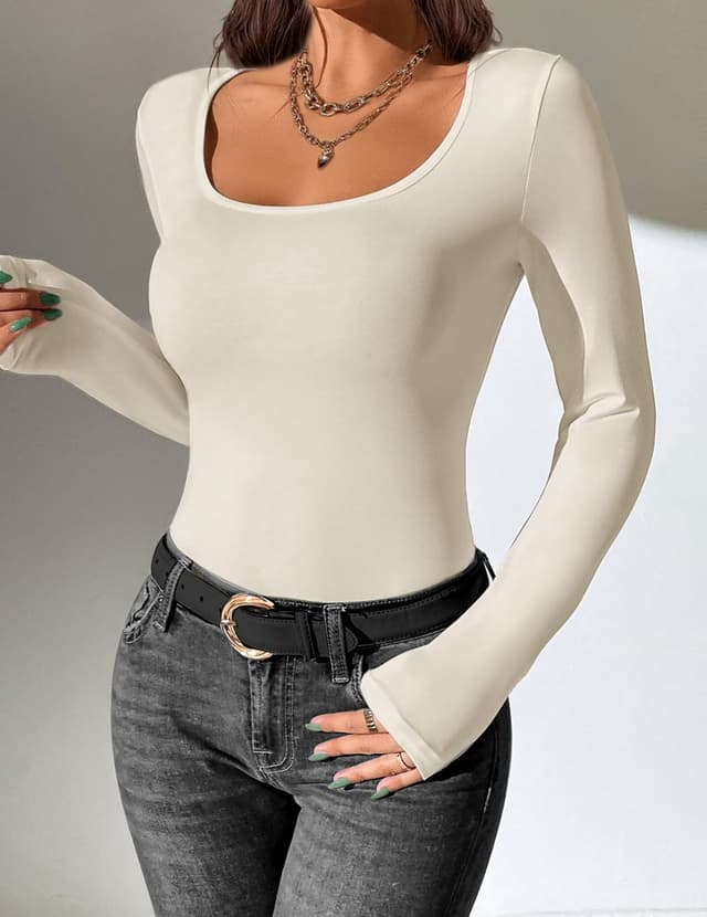 Detalle de Ekouaer t-shirt thermique femme à manches longues (lot de 2) — col rond, coupe ajustée, S à XXL